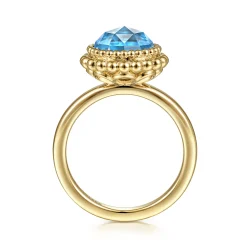 Online Gabriel & Co. 14K Yellow Gold Round Blue Topaz Bezel Set Ring with Bujukan Bead Halo