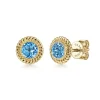Hot Gabriel & Co. 14K Yellow Gold Round Blue Topaz and Twisted Rope Frame Stud Earrings