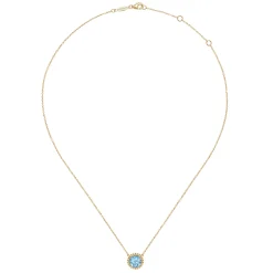Discount Gabriel & Co. 14K Yellow Gold Round Blue Topaz Pendant Necklace with Bujukan Bead Halo