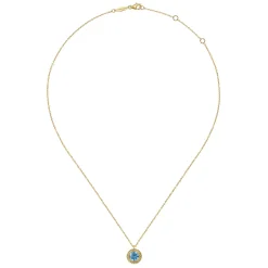 Discount Gabriel & Co. 14K Yellow Gold Round Blue Topaz and Twisted Rope Pendant Necklace