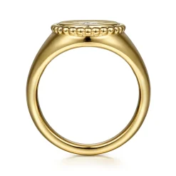 Clearance Gabriel & Co. 14K Yellow Gold Round Bujukan Signet Ring with Diamond Starburst