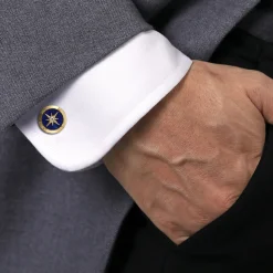 Online Gabriel & Co. 14K Yellow Gold Round Compass Cufflinks with Diamond and Lapis