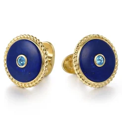 Discount Gabriel & Co. 14K Yellow Gold Round Cufflinks with Swiss Blue Topaz and Lapis