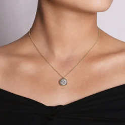 Hot Gabriel & Co. 14K Yellow Gold Round Diamond Pave Pendant Necklace with Bujukan Bead Frame