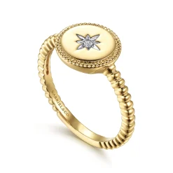 Hot Gabriel & Co. 14K Yellow Gold Round Diamond Star Bujukan Signet Ring