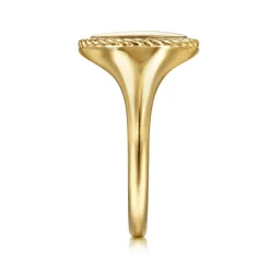Clearance Gabriel & Co. 14K Yellow Gold Round Engravable Signet Ring with Twisted Rope Frame