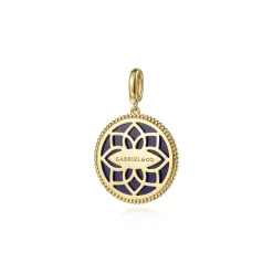 Hot Gabriel & Co. 14K Yellow Gold Round Lapis Inlay Medallion Pendant in size 24mm With Detachable Bail