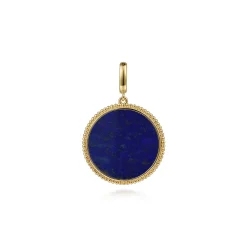 Hot Gabriel & Co. 14K Yellow Gold Round Lapis Inlay Medallion Pendant in size 24mm With Detachable Bail