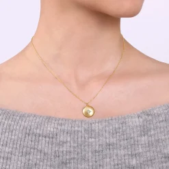 Gabriel & Co. 14K Yellow Gold Round Locket Pendant Necklace with Diamond Star Center
