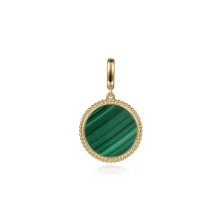New Gabriel & Co. 14K Yellow Gold Round Malachite Inlay Pendant With Detachable Bail