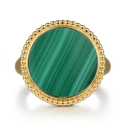 Outlet Gabriel & Co. 14K Yellow Gold Round Malachite Inlay Signet Ring