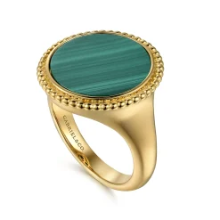 Outlet Gabriel & Co. 14K Yellow Gold Round Malachite Inlay Signet Ring