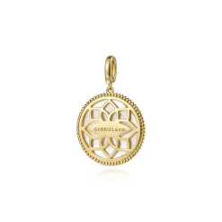 Clearance Gabriel & Co. 14K Yellow Gold Round Mother of Pearl Inlay Pendant With Detachable Bail