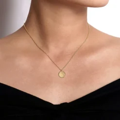 Outlet Gabriel & Co. 14K Yellow Gold Round Pendant Necklace with Bujukan Bead Frame
