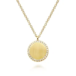 Gabriel & Co. 14K Yellow Gold Round Pendant Necklace with Diamond Halo