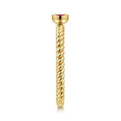 New Gabriel & Co. 14K Yellow Gold Round Ruby Ring with Twisted Rope Shank