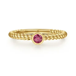 New Gabriel & Co. 14K Yellow Gold Round Ruby Ring with Twisted Rope Shank
