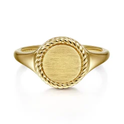 Clearance Gabriel & Co. 14K Yellow Gold Round Signet Ring with Twisted Rope Frame