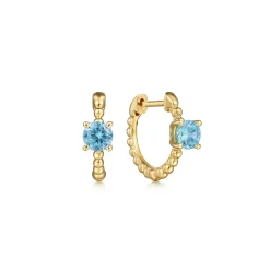 New Gabriel & Co. 14K Yellow Gold Round Swiss Blue Topaz Bujukan Huggies