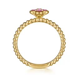 Discount Gabriel & Co. 14K Yellow Gold Ruby Cluster Clover and Bujukan Bead Stackable Ring