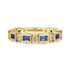 Outlet Gabriel & Co. 14K Yellow Gold Sapphire Baguette and Diamond Round Stackable Ring