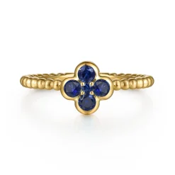Gabriel & Co. 14K Yellow Gold Sapphire Cluster Clover and Bujukan Bead Stackable Ring