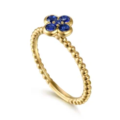 Gabriel & Co. 14K Yellow Gold Sapphire Cluster Clover and Bujukan Bead Stackable Ring