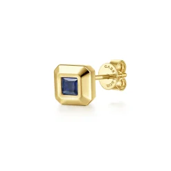 Discount Gabriel & Co. 14K Yellow Gold Sapphire Mens Angular Cuts Single Stud Earring