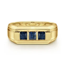 Outlet Gabriel & Co. 14K Yellow Gold Sapphire Men's Ring in Sand Blast Finish