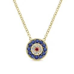 Hot Gabriel & Co. 14K Yellow Gold Sapphire Ruby and Diamond Evil Eye Pendant Necklace