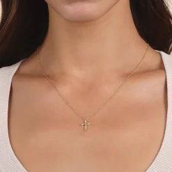 Outlet Gabriel & Co. 14K Yellow Gold Sculpted Diamond Cross Pendant Necklace