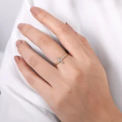 Hot Gabriel & Co. 14K Yellow Gold Sideways Cross Diamond Ring
