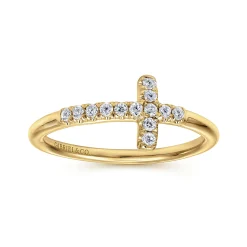 Discount Gabriel & Co. 14K Yellow Gold Sideways Diamond Cross Ring