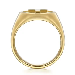 New Gabriel & Co. 14K Yellow Gold Signet Mens Ring in Sand Blast Finish