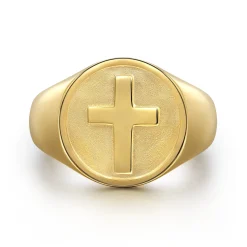 New Gabriel & Co. 14K Yellow Gold Signet Mens Ring in Sand Blast Finish