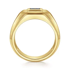 Best Gabriel & Co. 14K Yellow Gold Signet Ring with Princess Cut Sapphires