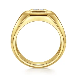 Gabriel & Co. 14K Yellow Gold Signet Ring with Princess Cut Diamonds