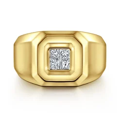 Gabriel & Co. 14K Yellow Gold Signet Ring with Princess Cut Diamonds