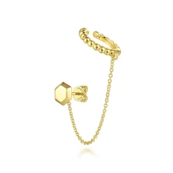 Gabriel & Co. 14K Yellow Gold Single Stud With Chain Drop And Cuff Earring