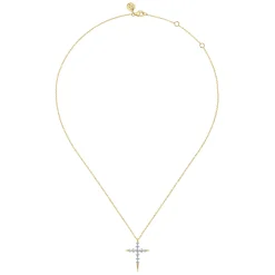 New Gabriel & Co. 14K Yellow Gold Spike Graduating Diamond Cross Necklace