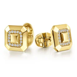 Clearance Gabriel & Co. 14K Yellow Gold Square Cufflinks with Diamond