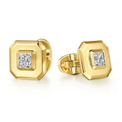 Hot Gabriel & Co. 14K Yellow Gold Square Cufflinks with Princess Cut Diamond