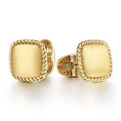 New Gabriel & Co. 14K Yellow Gold Square Cufflinks with Twisted Rope Trim