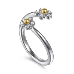 Online Gabriel & Co. 14K Yellow Gold 925 Sterling Silver Diamond Flower Bypass Ring