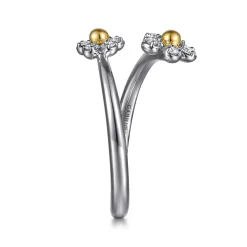 Online Gabriel & Co. 14K Yellow Gold 925 Sterling Silver Diamond Flower Bypass Ring