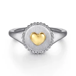 Outlet Gabriel & Co. 14K Yellow Gold 925 Sterling Silver Bujukan Heart Medallion Ladies Ring