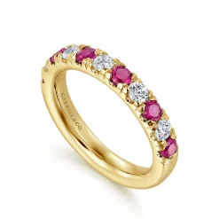 Clearance Gabriel & Co. 14K Yellow Gold 11 Stone Diamond and Ruby Anniversary Band - 0.45 ct