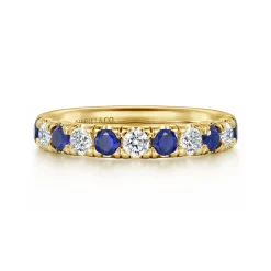 Discount Gabriel & Co. 14K Yellow Gold 11 Stone Diamond and Sapphire Anniversary Band - 0.45 ct