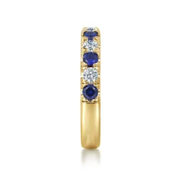 Discount Gabriel & Co. 14K Yellow Gold 11 Stone Diamond and Sapphire Anniversary Band - 0.45 ct