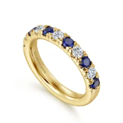 Discount Gabriel & Co. 14K Yellow Gold 11 Stone Diamond and Sapphire Anniversary Band - 0.45 ct